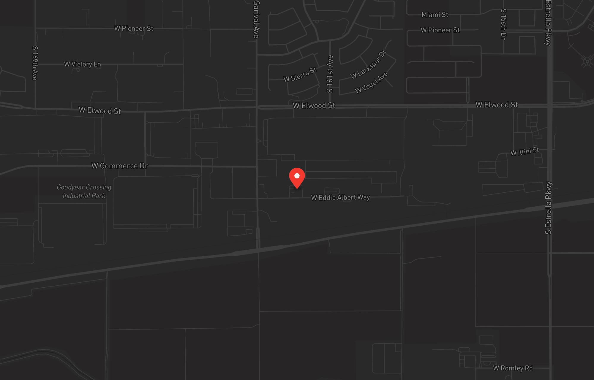 Map showing Valley of the Sun Dispensary in Goodyear with a red location pin